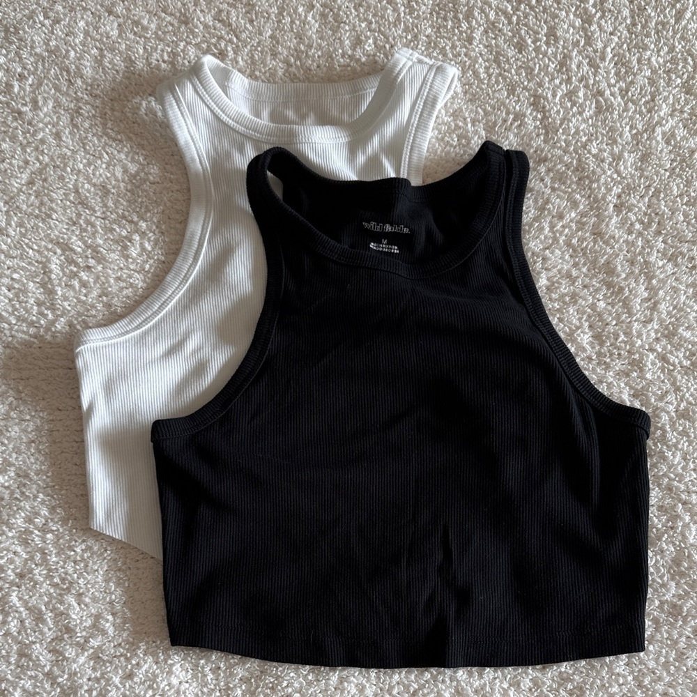 Wild Fable Black and White Ribbed Cropped tanks / M
